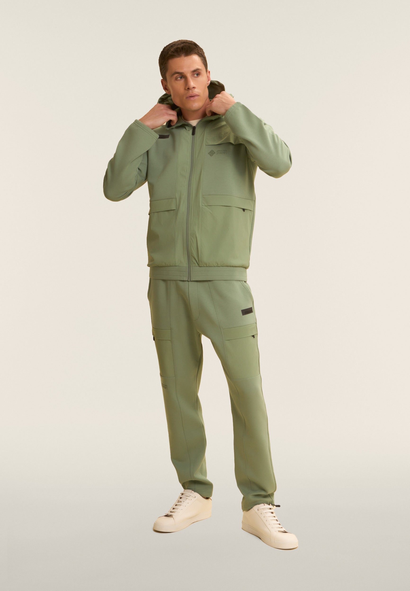 Zip hoodie with nylon ripstop inserts