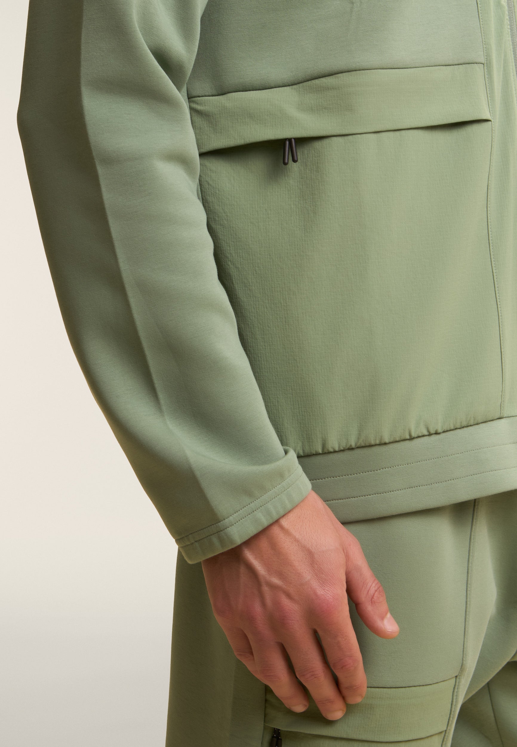 Zip hoodie with nylon ripstop inserts
