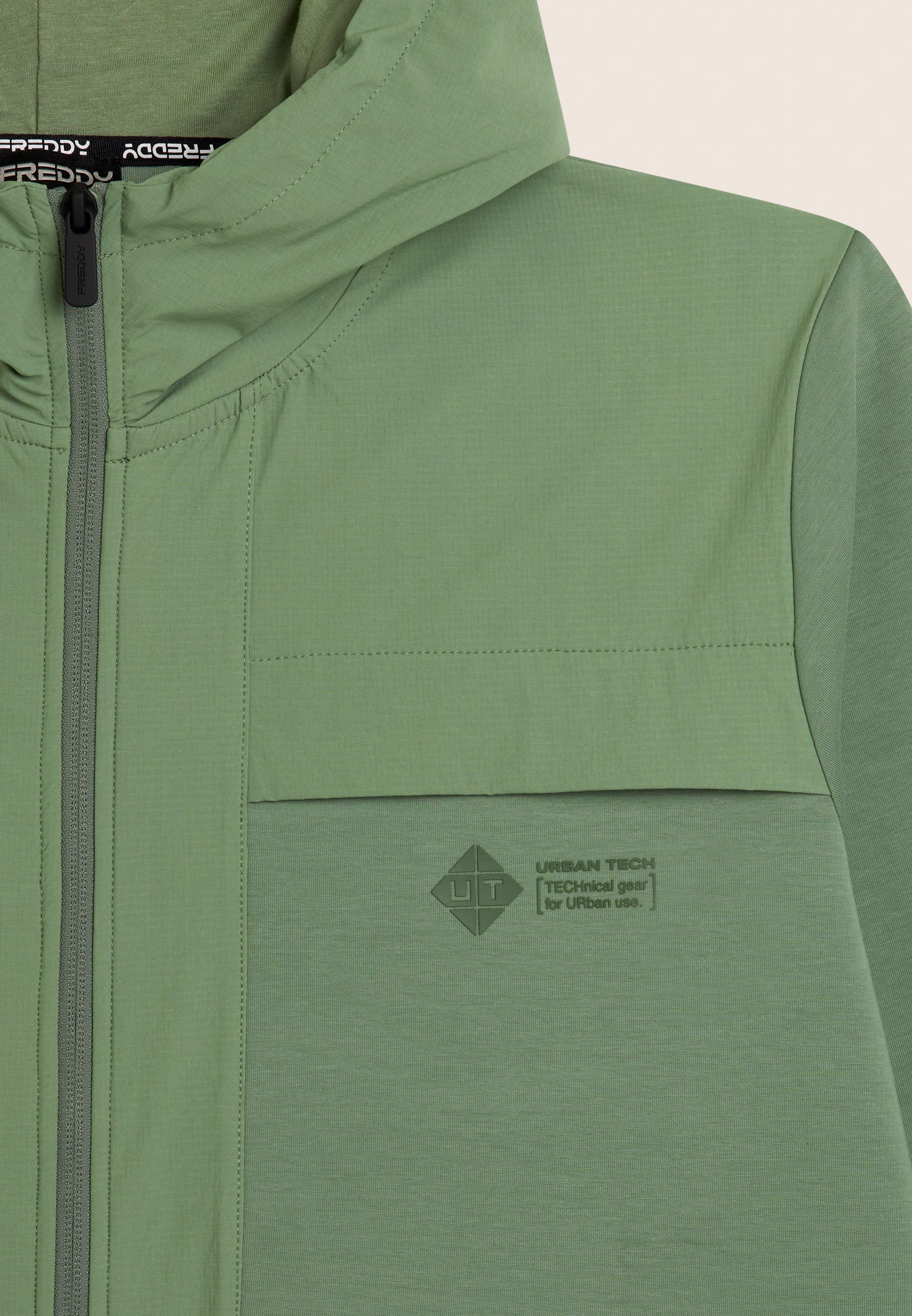 Zip hoodie with nylon ripstop inserts