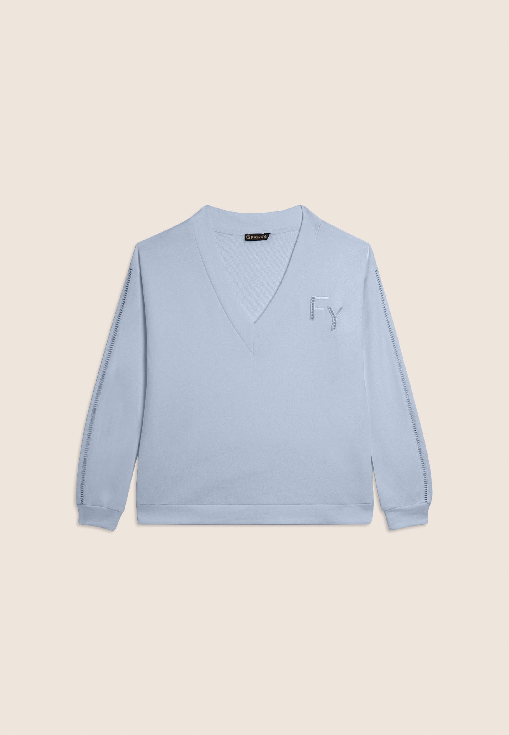 MY___　V NECK SWEAT SIZE0 V-neck sweatshirt with dropped shoulder and embroidered details