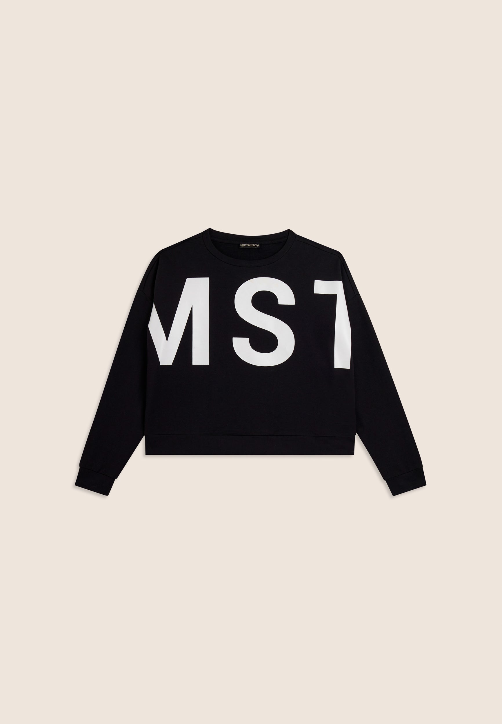 Cropped crew neck sweatshirt with MST maxi print