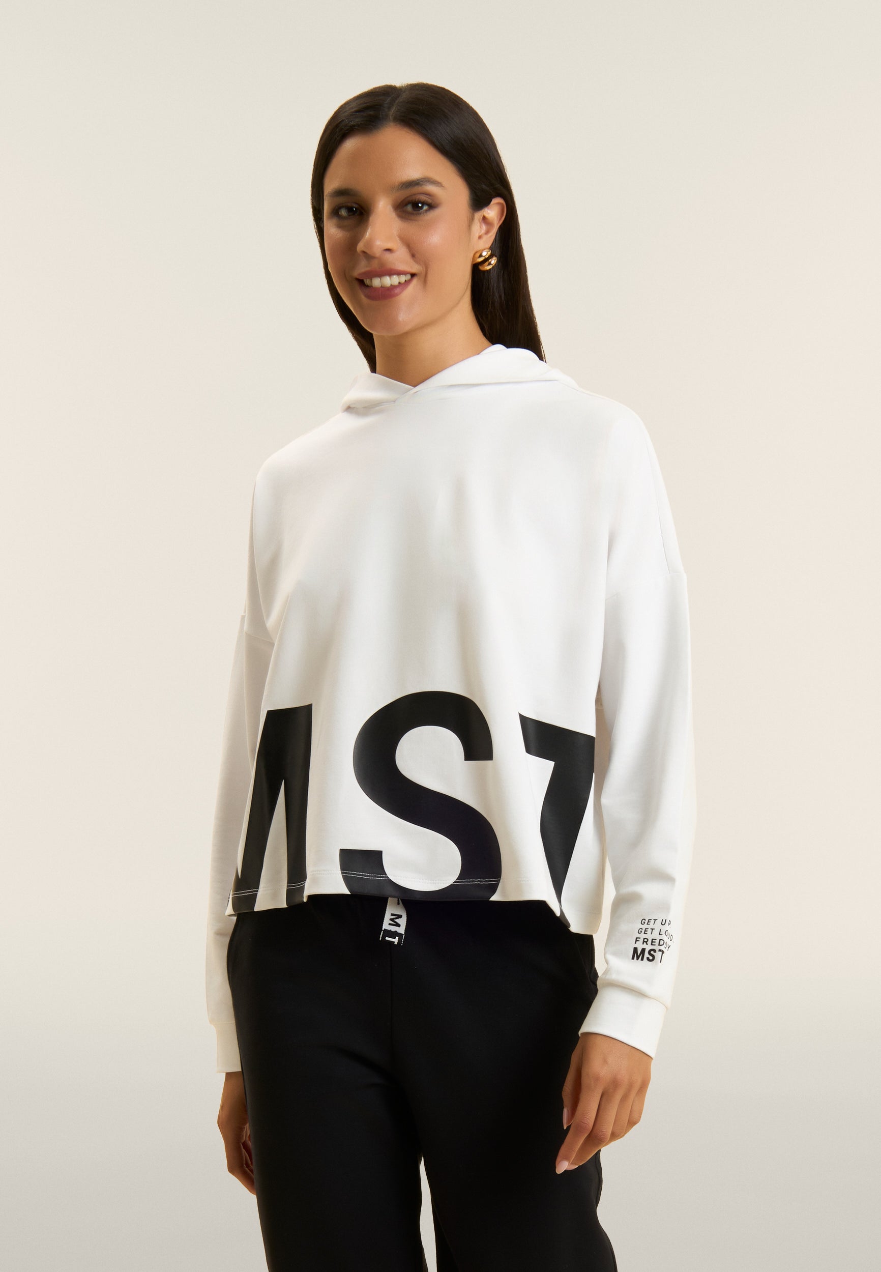Oversized cropped hoodie with MST print