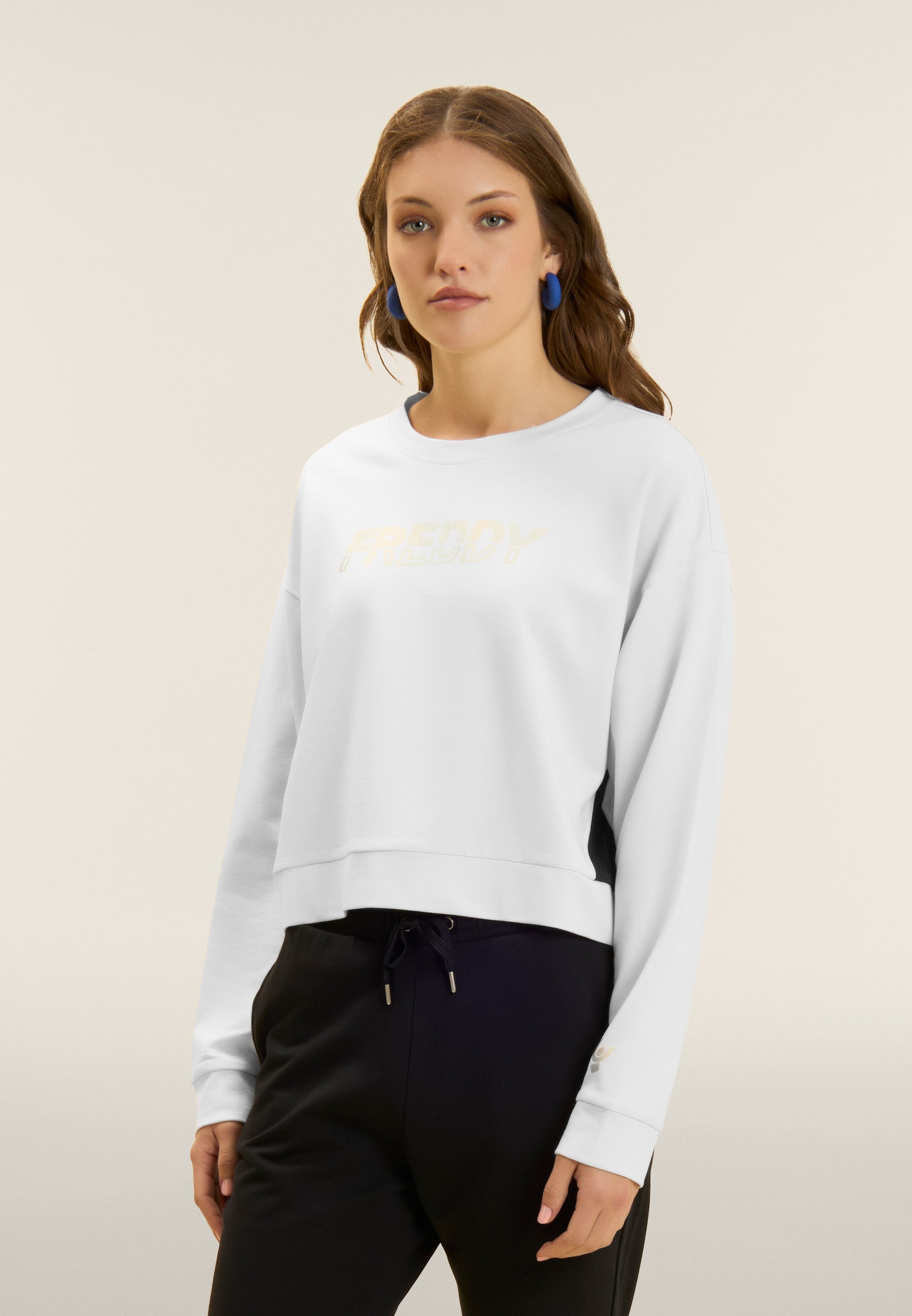 Crew neck sweatshirt with contrasting inserts and pearl logo