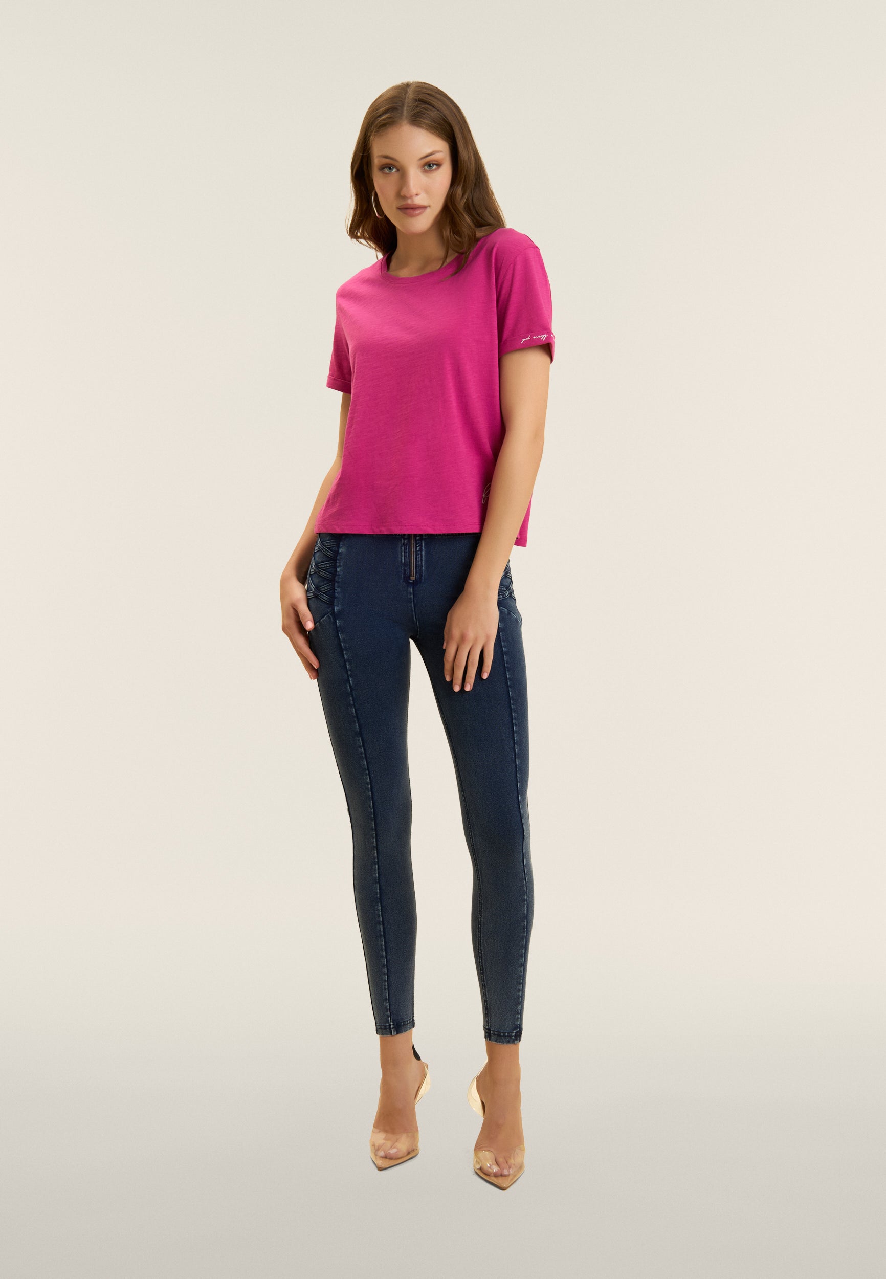 Slub jersey cropped t-shirt with sleeve flaps