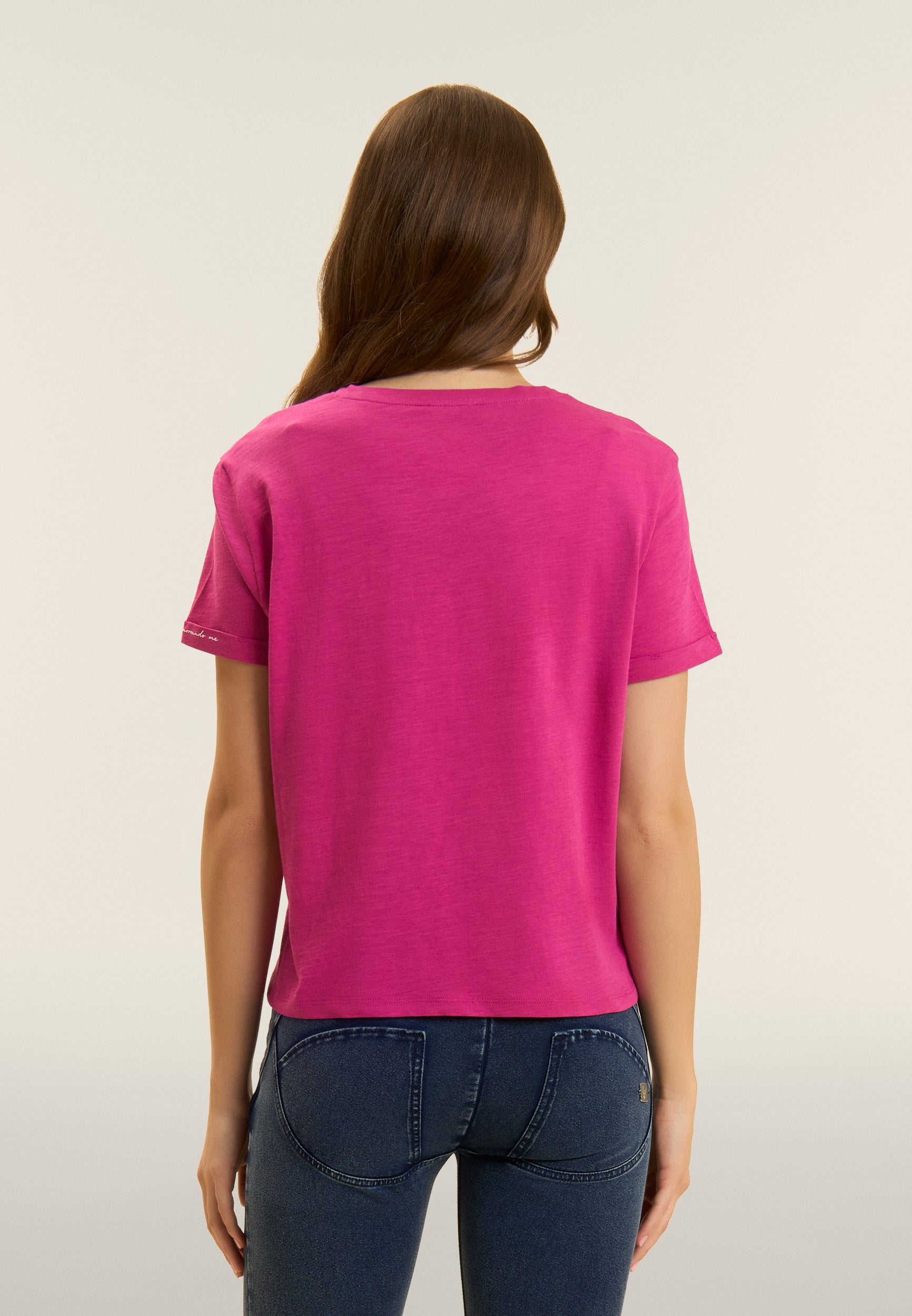 Slub jersey cropped t-shirt with sleeve flaps
