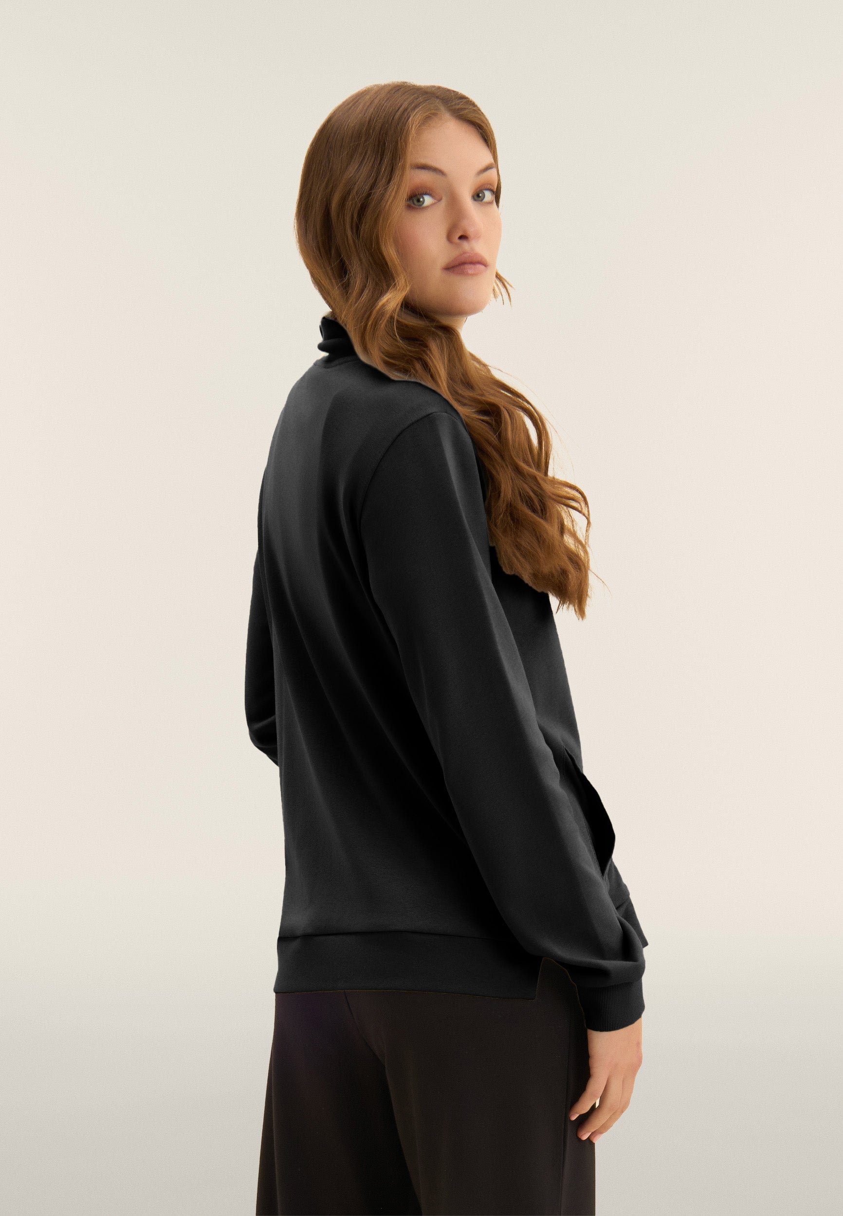 Zip and high neck tracksuit, wide leg trousers