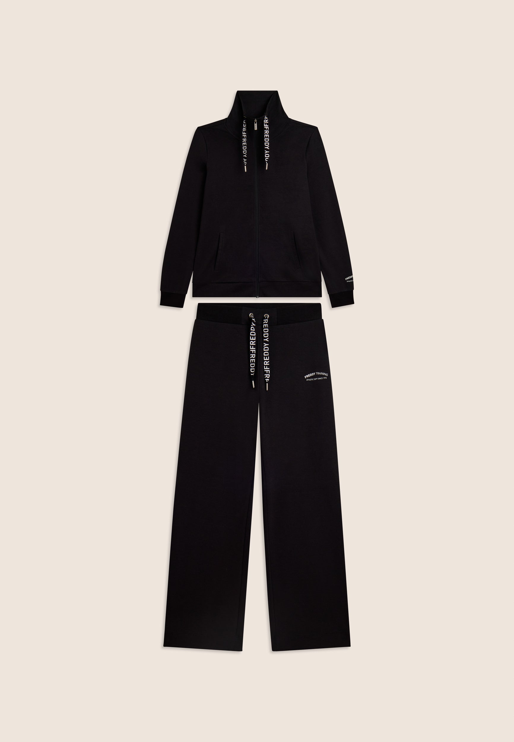 Zip and high neck tracksuit, wide leg trousers
