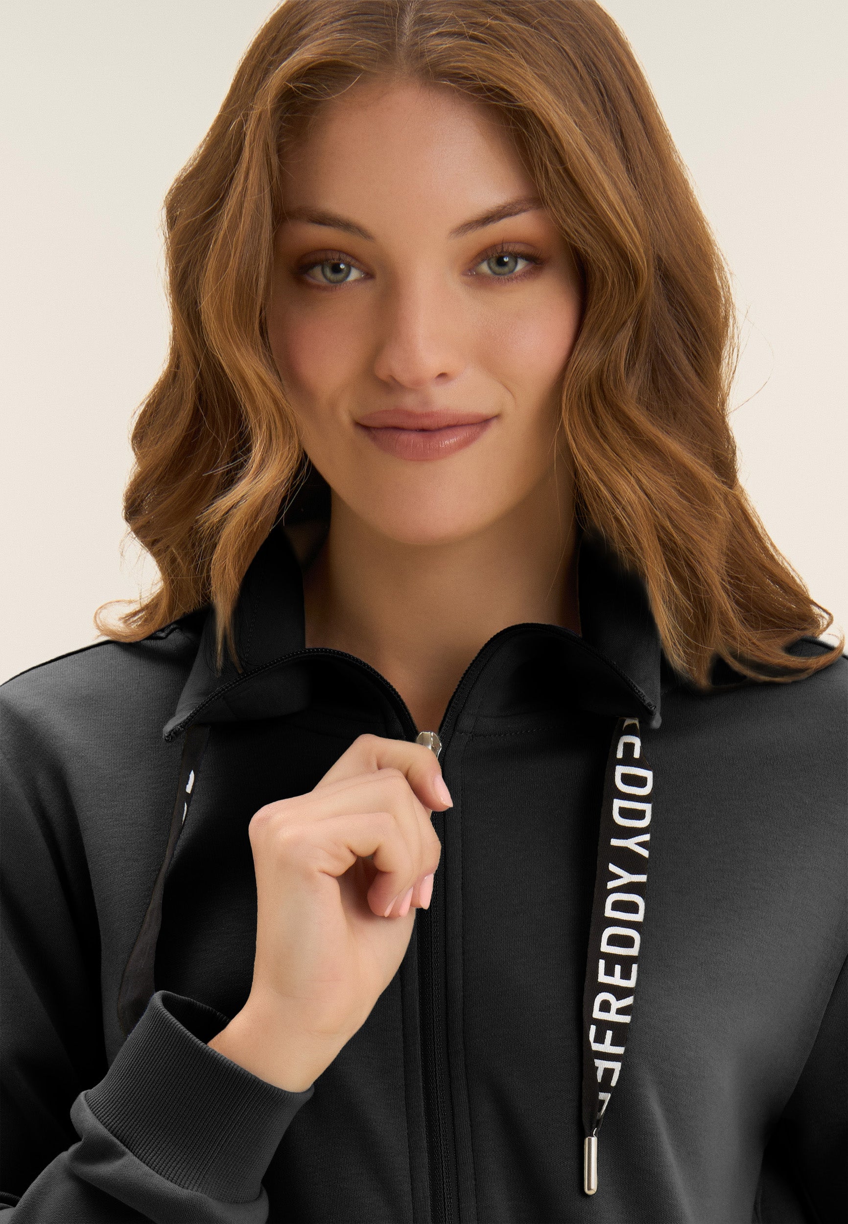 Zip and high neck tracksuit, wide leg trousers