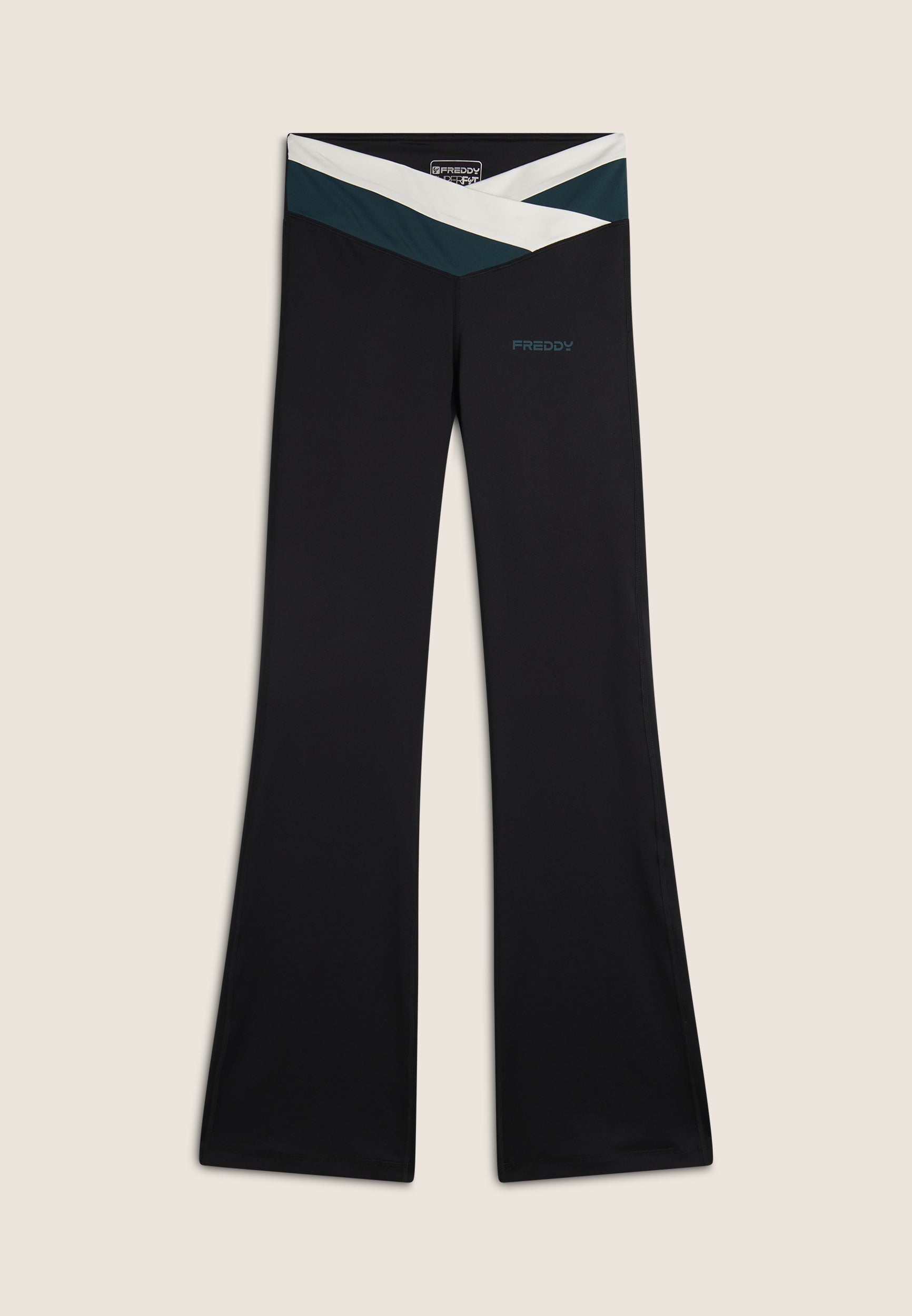 Two-tone criss-cross high waist flared leggings