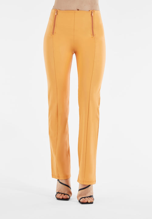 WR.UP® faux leather, wide leg and high waist with double zip