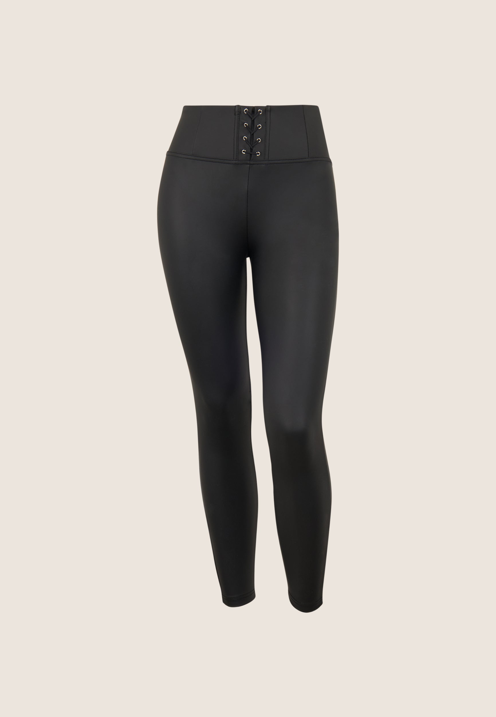 super skinny 7/8 length faux leather trousers with lace fasteni
