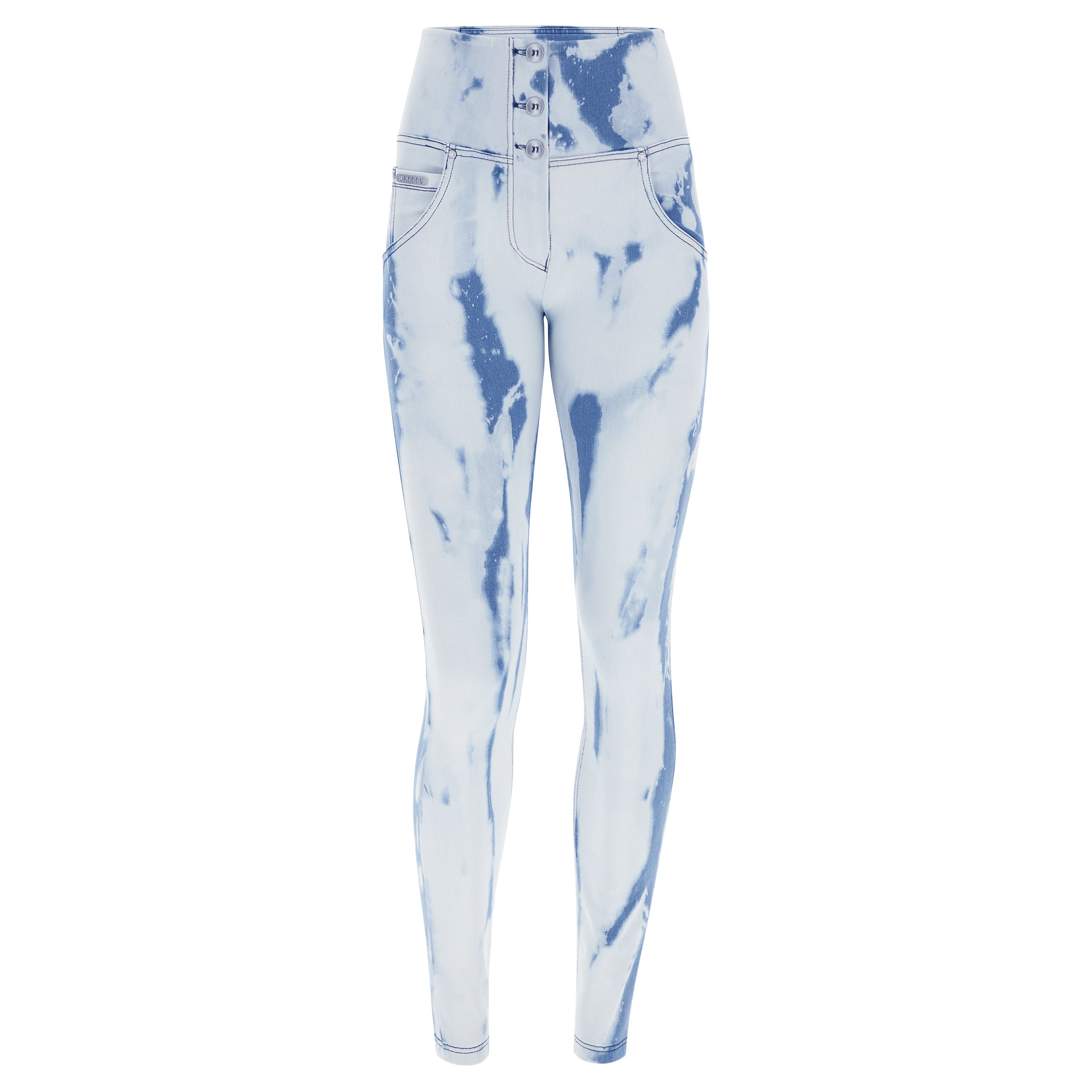 WR.UP® blue and white tie-dye denim push-up jeans with high