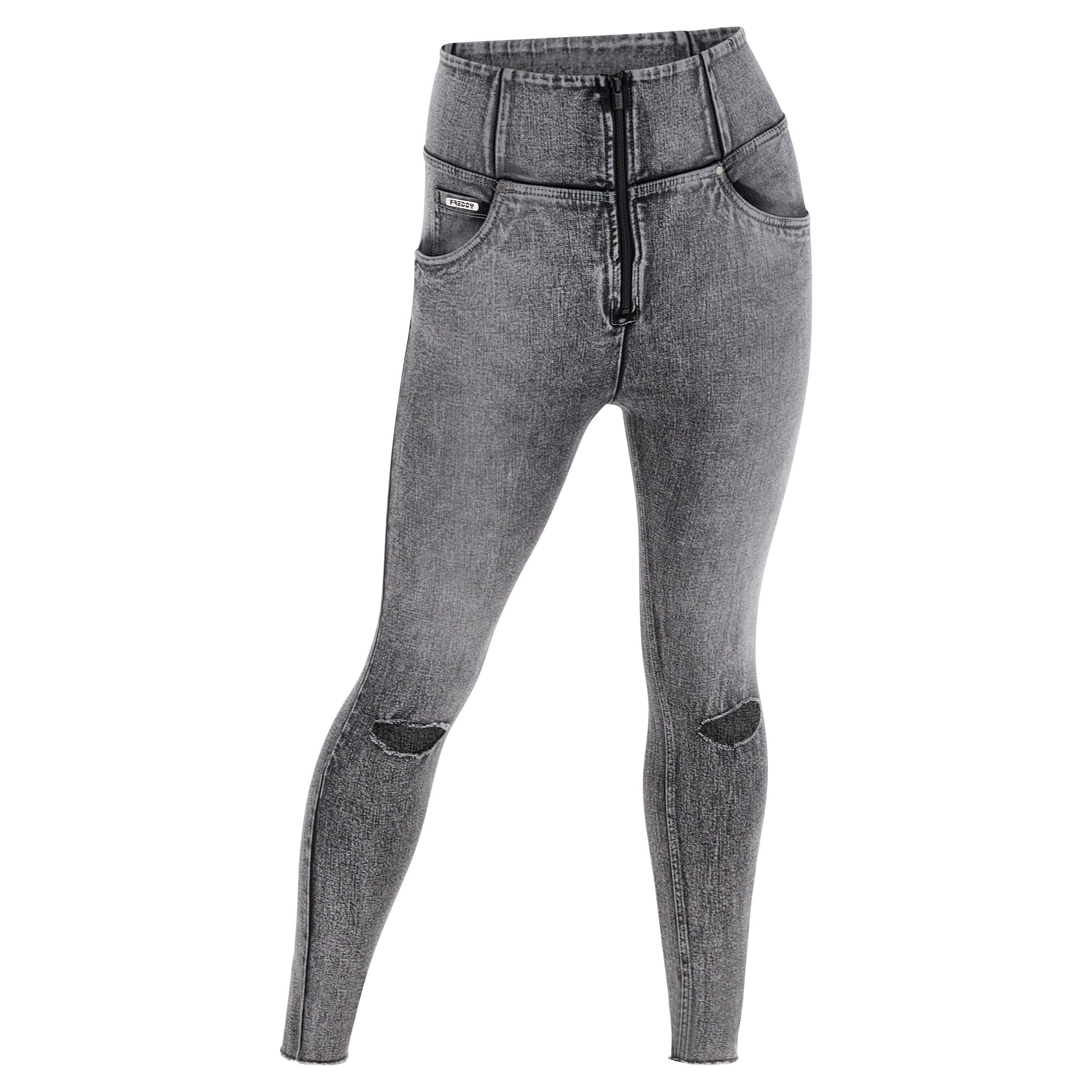 Curvy-fit acid wash shuttle-woven denim WR.UP® shaping jeans