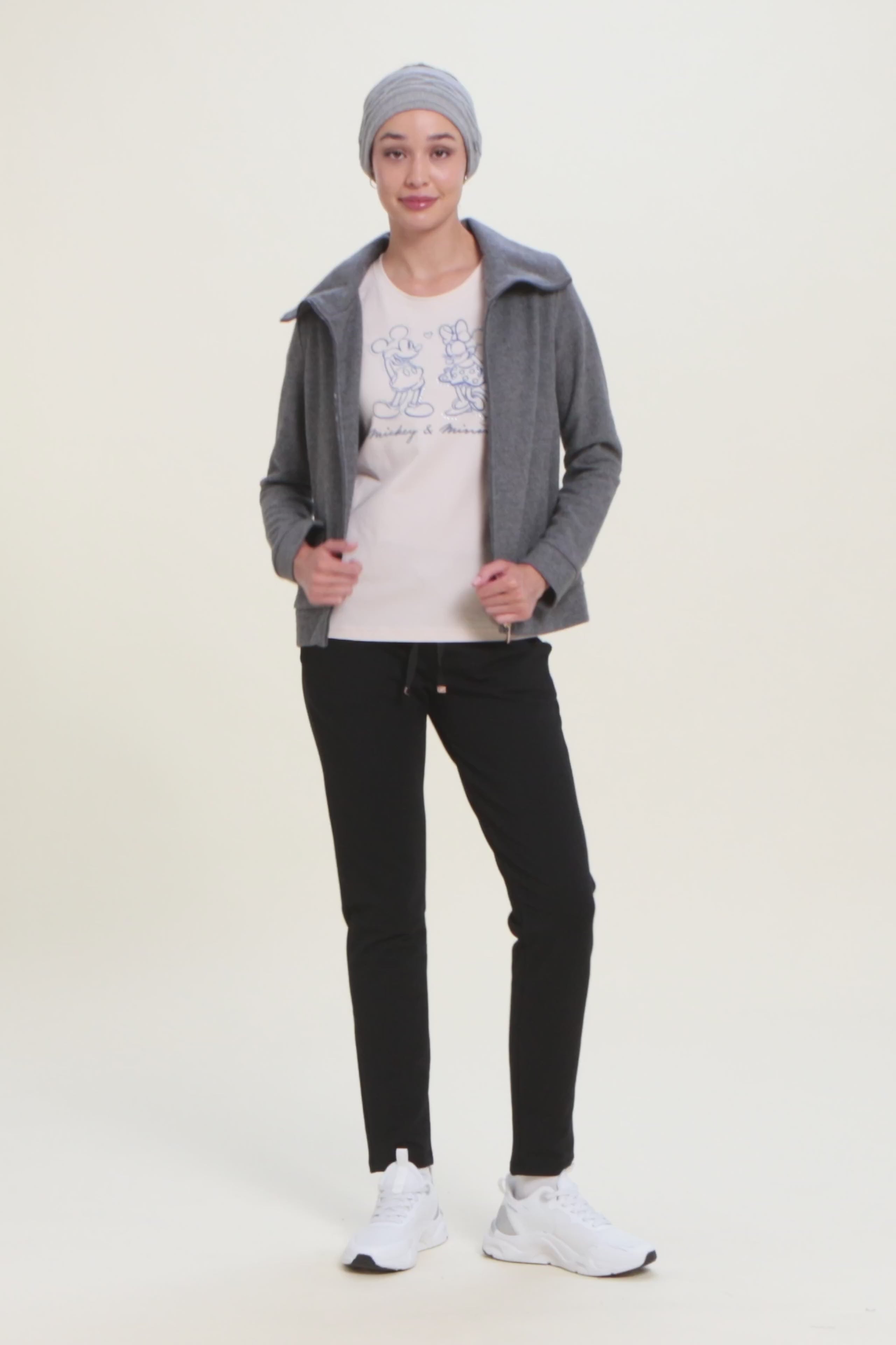 Women's full-zip sweatshirt with tricot effect and turtleneck