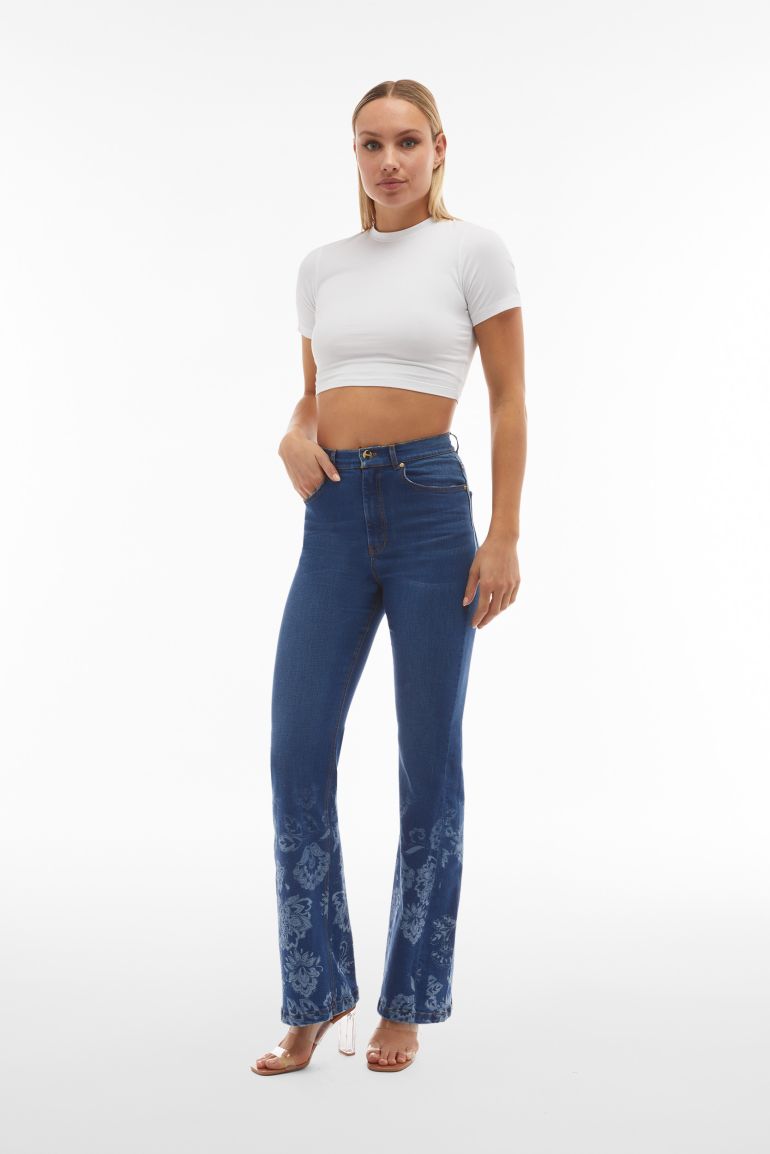 Jeans vita alta flondo a zampa decorato da grafica floreale Freddy Official Store