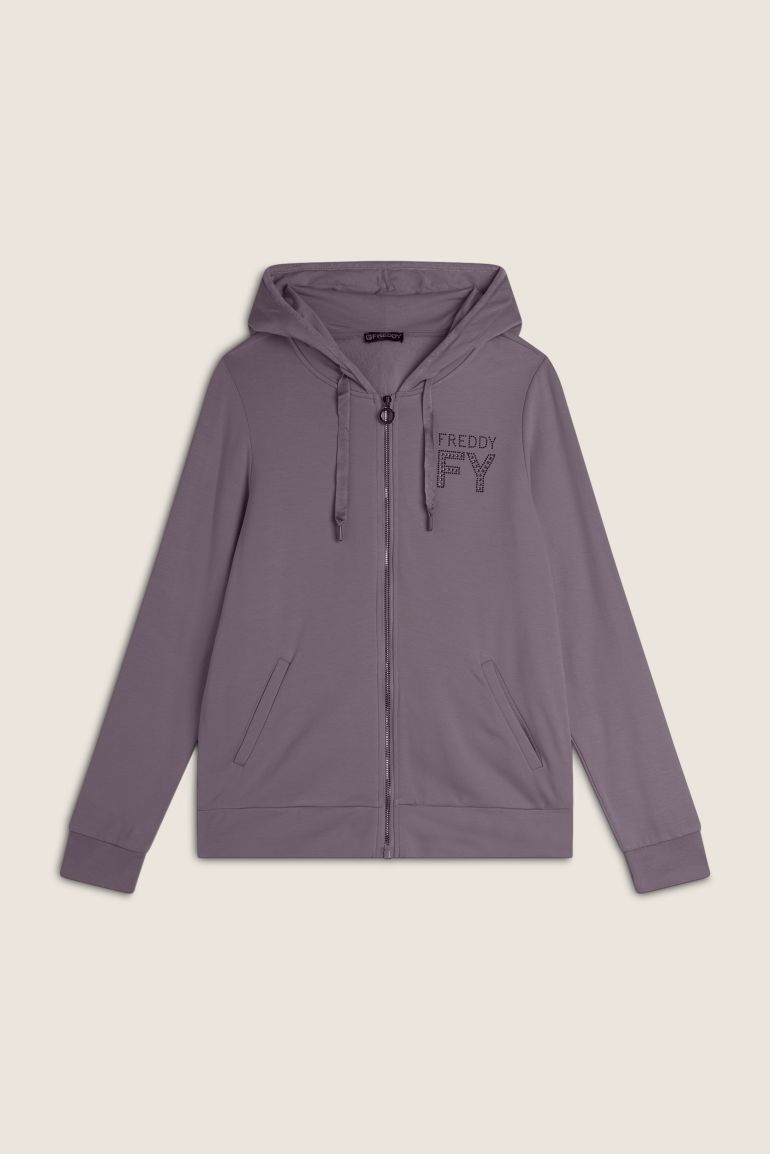 Women s sweatshirt with a zip and hood edged in velvet Freddy Official Store