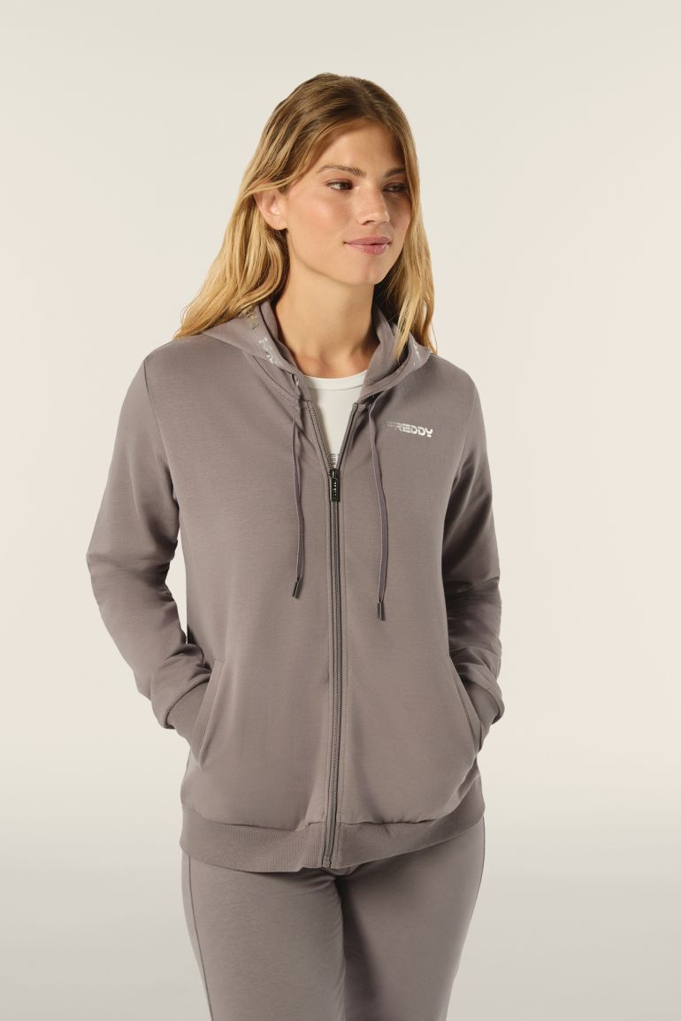 Tuta donna comfort fit in felpa con cappuccio stampe argento Freddy Official Store