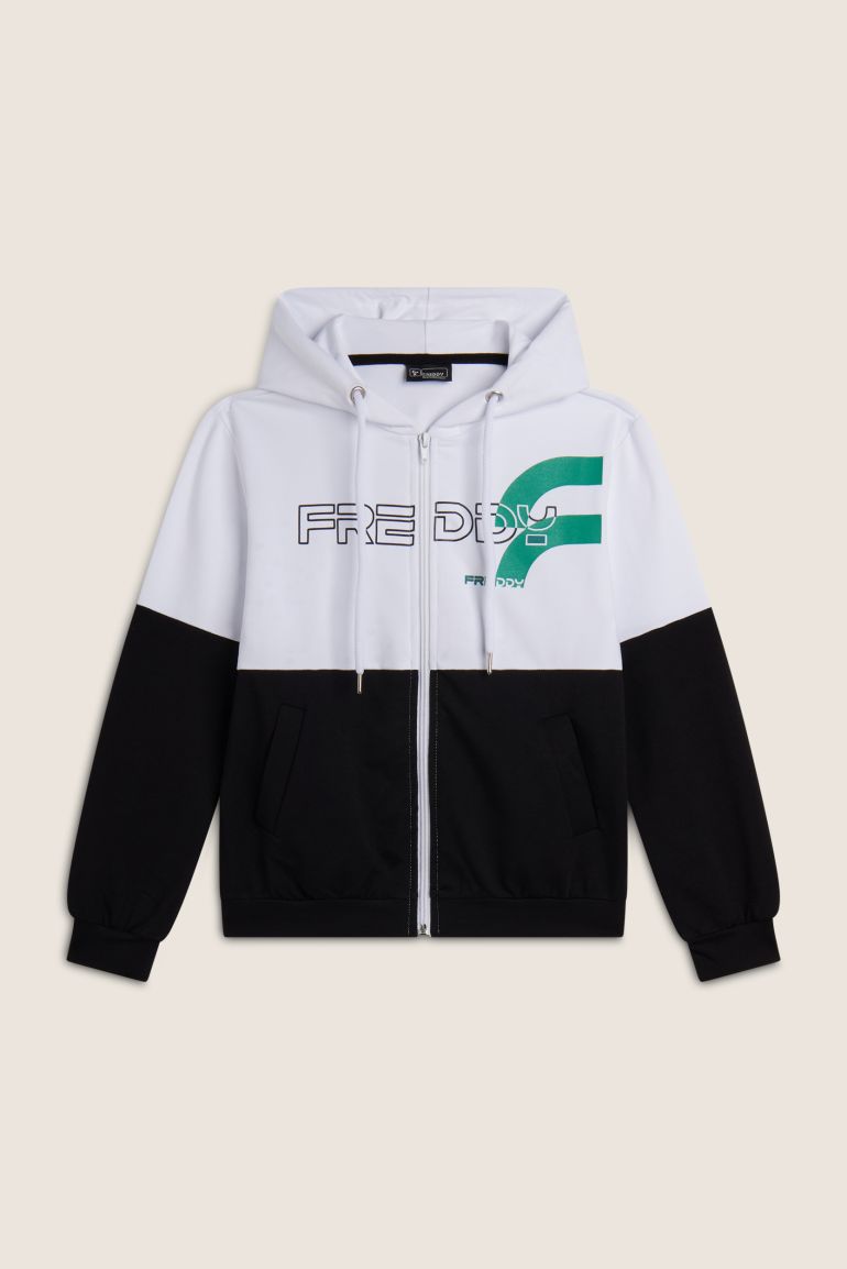 Two tone zip up hoodie top