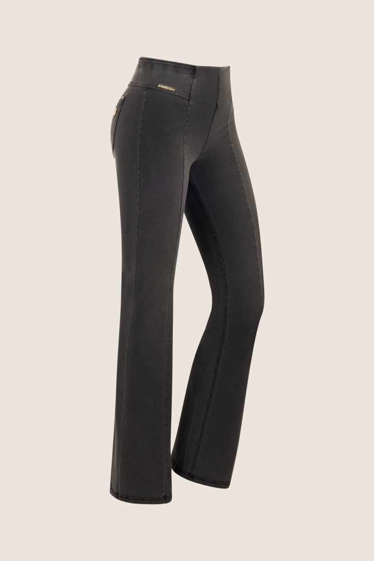 Medium-waist N.O.W. flare trousers in denim-effect jersey