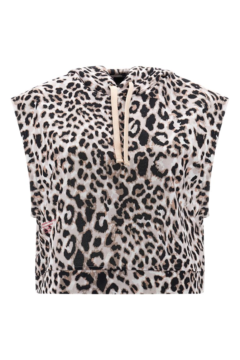 Cropped sleeveless leopard print hoodie | Freddy Official Store Cropped sleeveless leopard print hoodie | Freddy Official Store