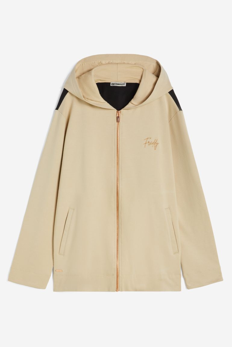 Two tone zip up hoodie top