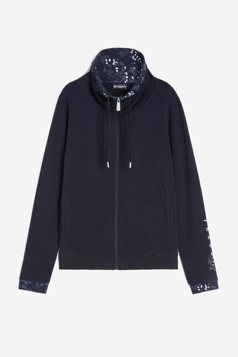 Felpa leggera con zip e collo alto con interno grafica floreale Freddy Official Store