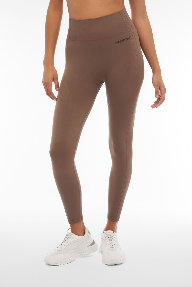 High-waistband ankle-length seamless leggings with ribbed
