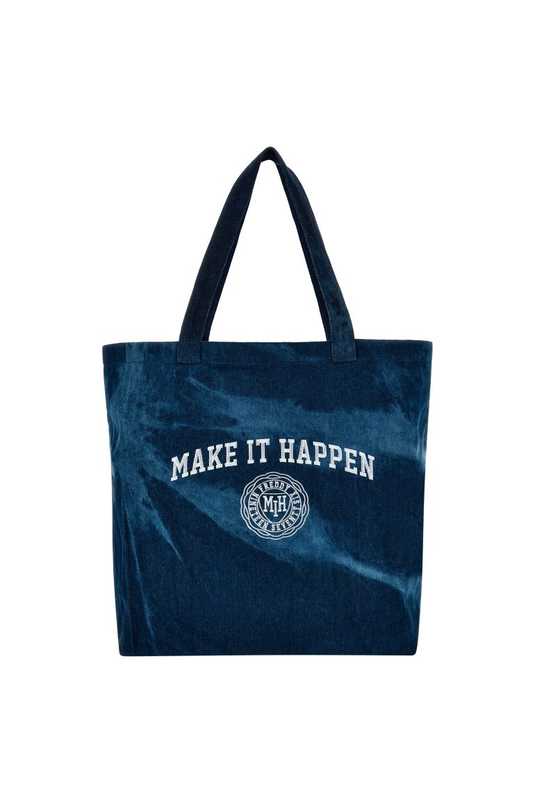 Borsa shopper in cavas colore denim con ricamo stile college Freddy Official Store