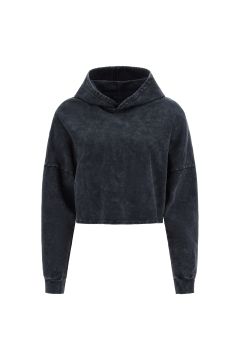 Cropped acid wash hoodie with an embroidered logo Freddy Official Store