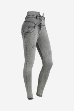 WR.UP® high waist ripped push up jeans with shuttle-woven acid-washed  effect denim