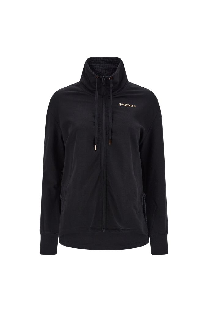 Sudadera comfort de cremallera entera con aberturas y detalles de pata de gallo