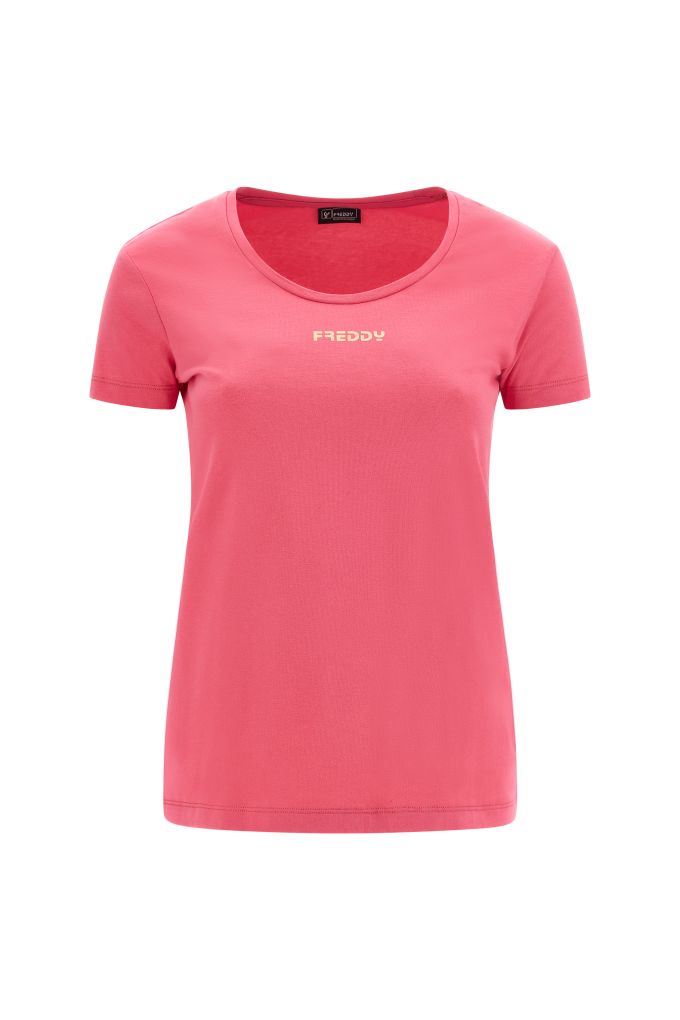 Stretch cotton t-shirt with a copper Freddy logo