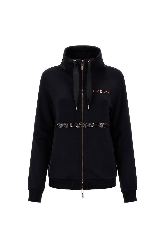 Sudadera bicolor en felpa de viscosa con cinta de lentejuelas