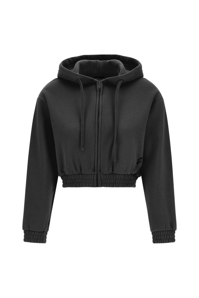 Sudadera corta con cremallera entera y bajo y puños fruncidos