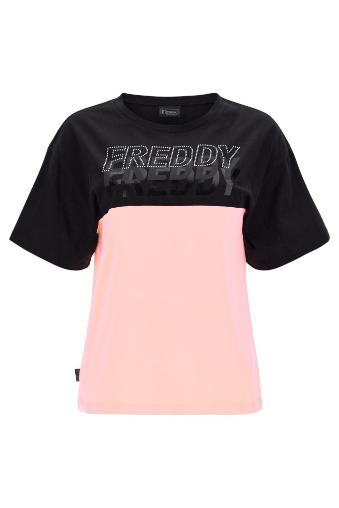 Comfort-fit colour block t-shirt with a repeated Freddy print