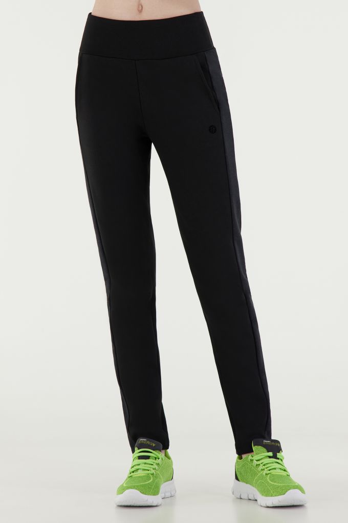 Pantaloni neri con bande laterali in tessuto lurex