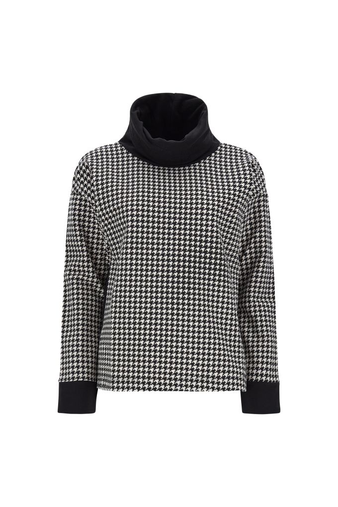 Felpa comfort collo alto a fantasia pied de poule
