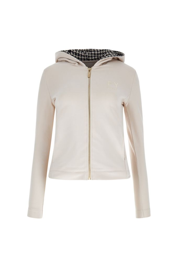 Felpa slim fit cappuccio con interno pied de poule