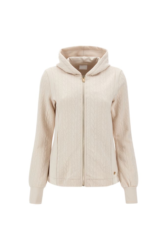 Felpa con effetto intrecciato cappuccio e zip