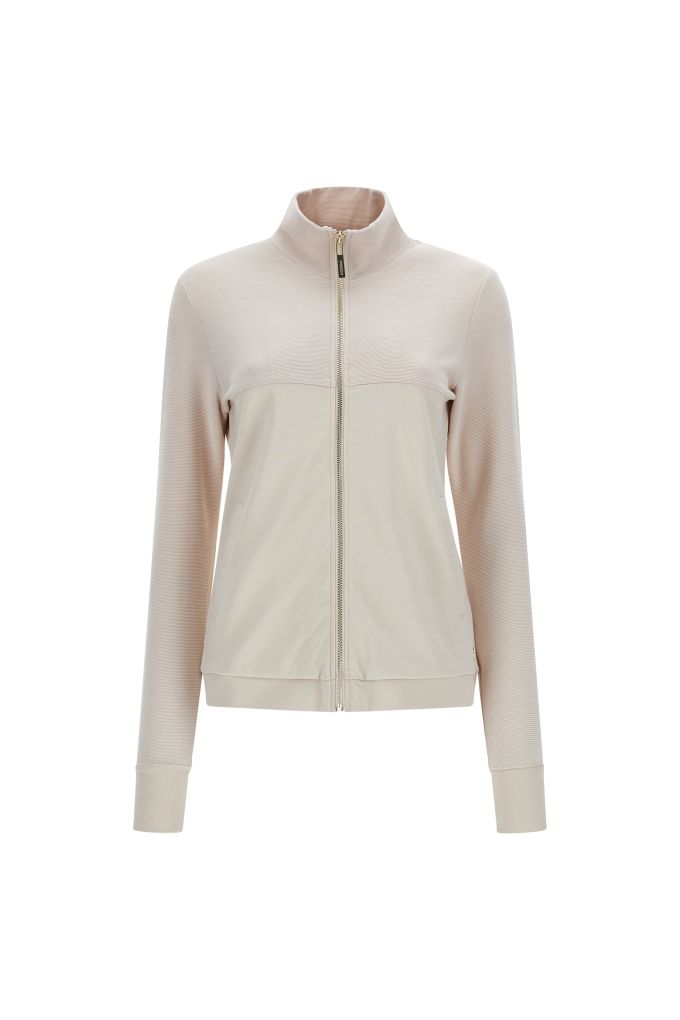 Felpa full zip con carré e maniche in tessuto rigato