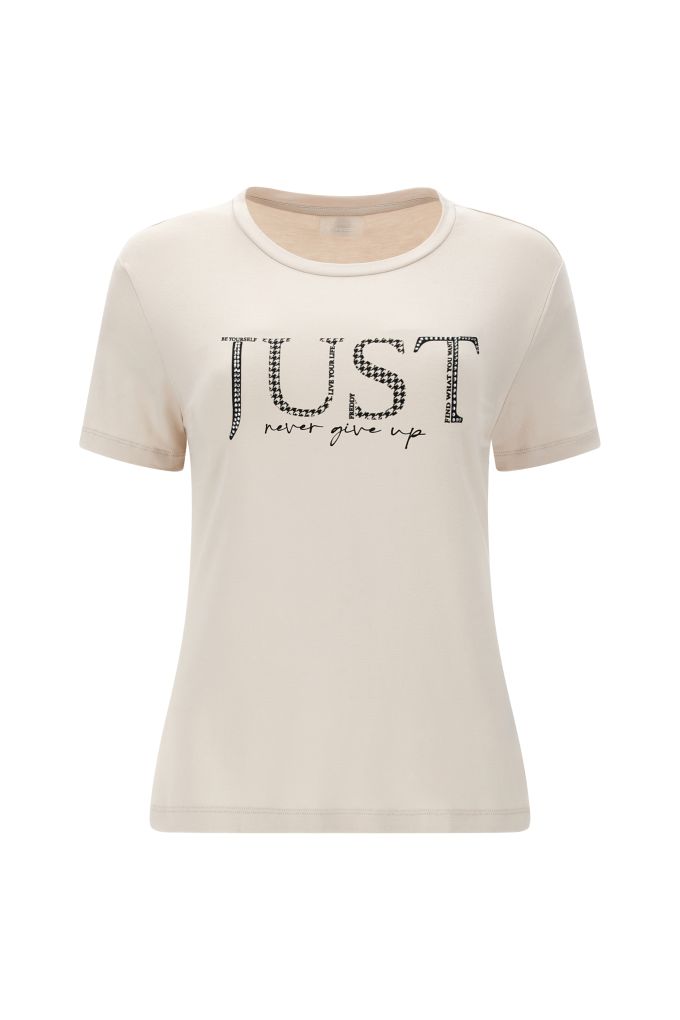 T-shirt in jersey viscosa con grafica JUST NEVER GIVE UP