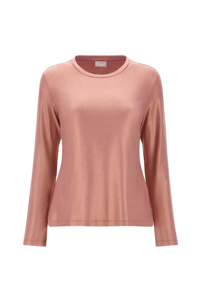 Glittery long-sleeve coated viscose jersey t-shirt