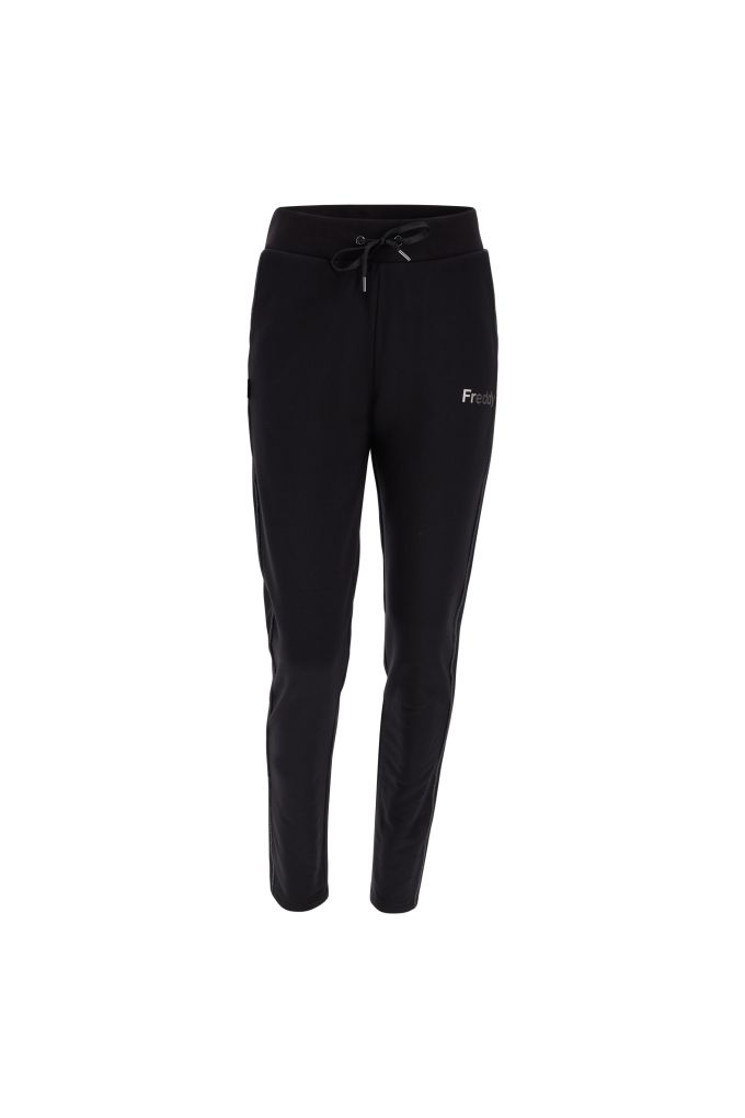 Pantaloni sportivi a sigaretta piping lurex e stampa metal