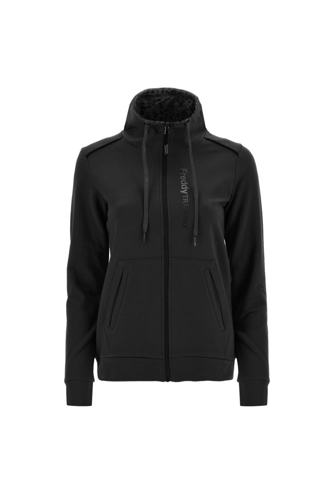 Sudadera con cremallera, cuello chimenea e interior animal print