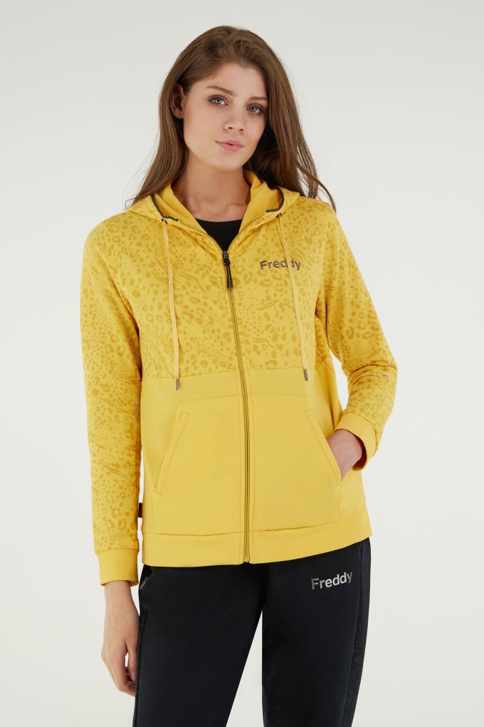 Felpa zippata fantasia animalier e monocolore con cappuccio