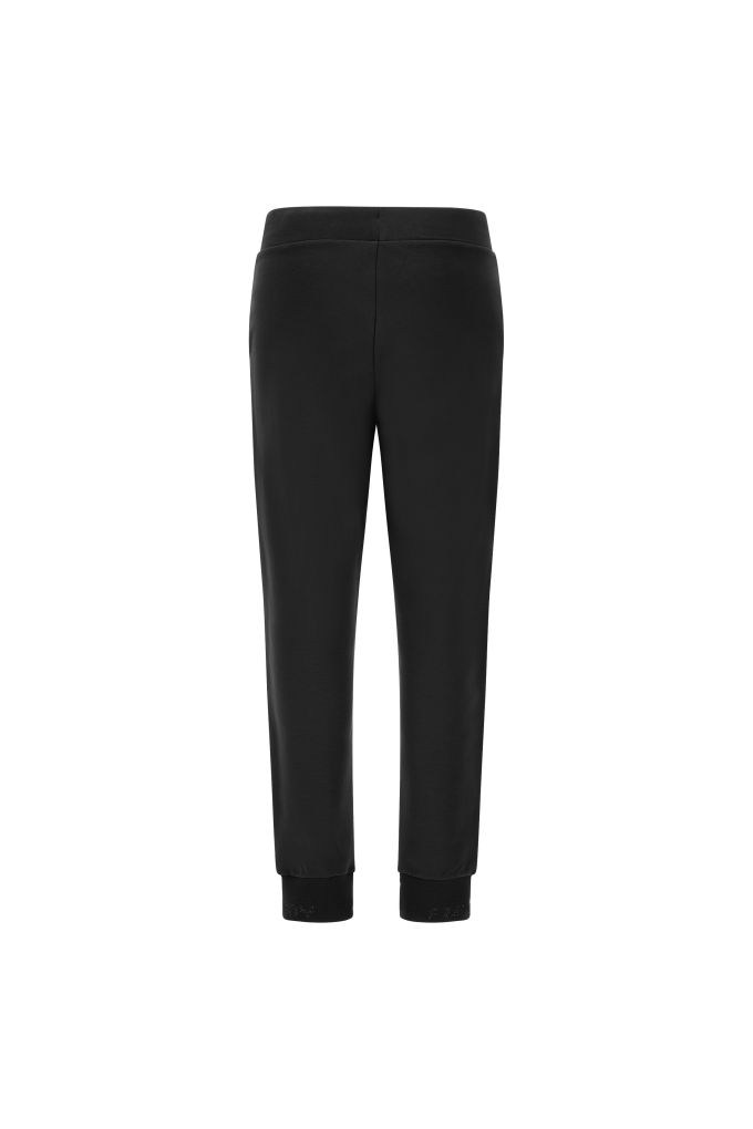 Super flare coated trousers with decorative stitching