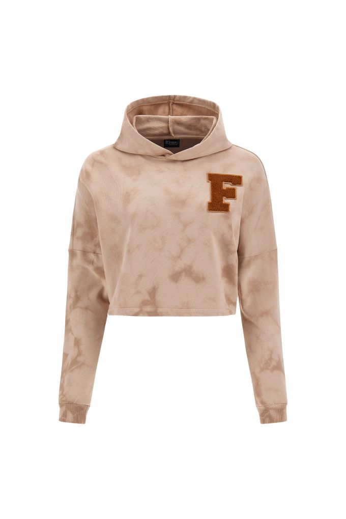 Felpa leggera cropped tie dye con cappuccio