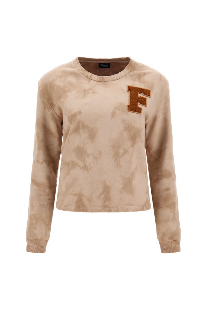 Felpa a girocollo comfort tie dye con stampa F in tono