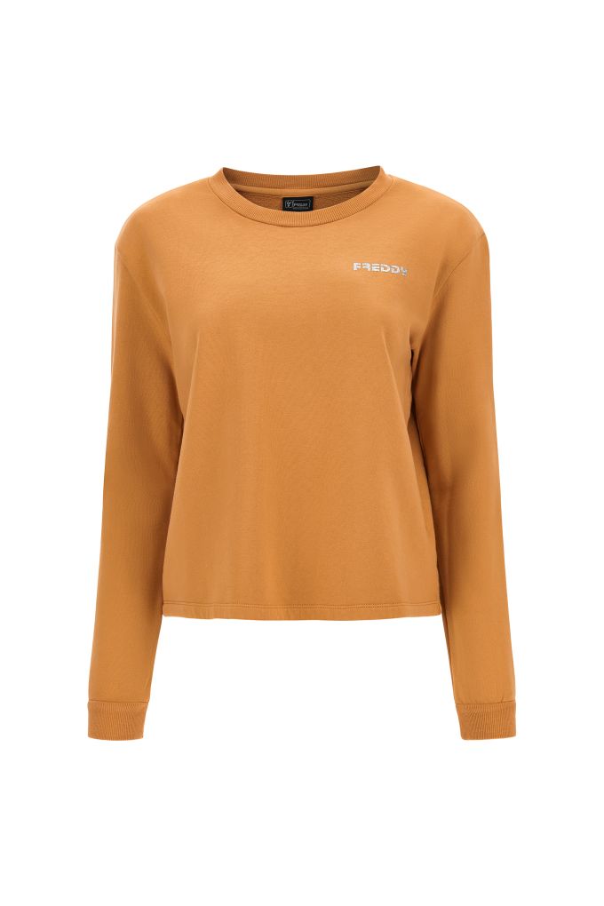 Felpa cropped a girocollo comfort tinta in capo