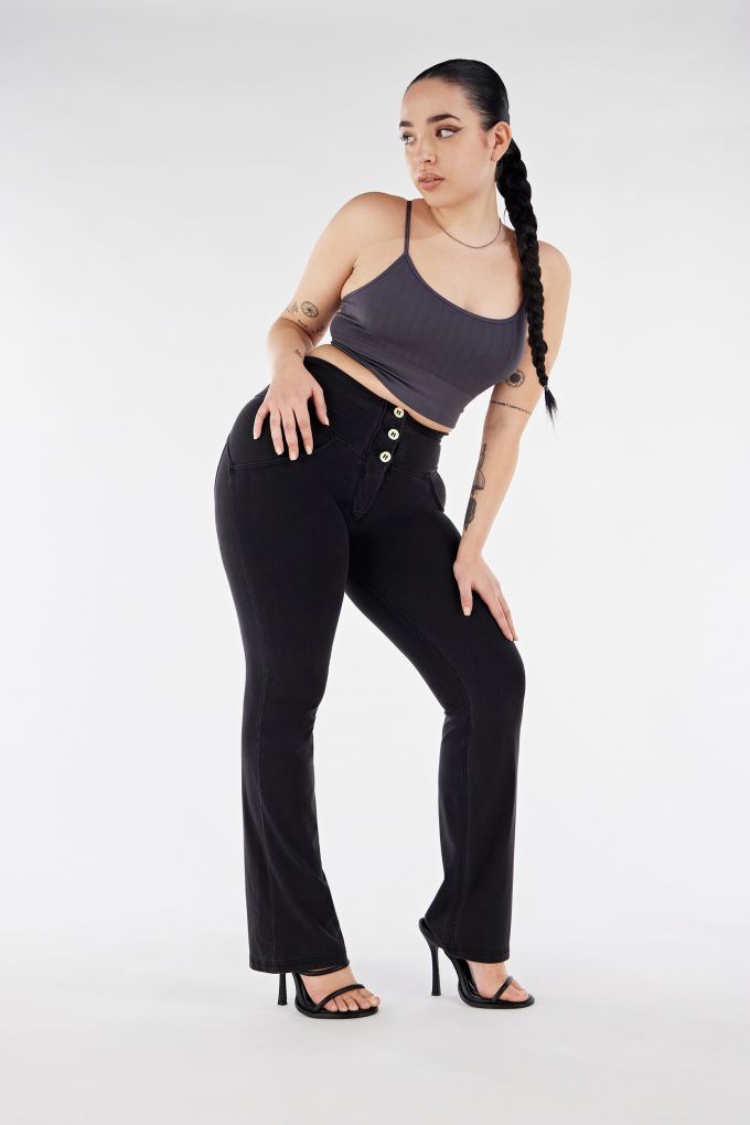 WR.UP® wide cropped leg push-up denim jersey and high waist